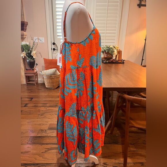 Solid & Striped Eyelet Lace Sundress Orange Blue Cotton Midi Resort Summer S NWT - Picture 6 of 10